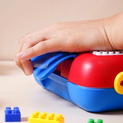 Gambar Ataru Kotak Makan Plastik 4 Sekat Dengan Sendok & Garpu Puzzle 1.4 Liter - Merah