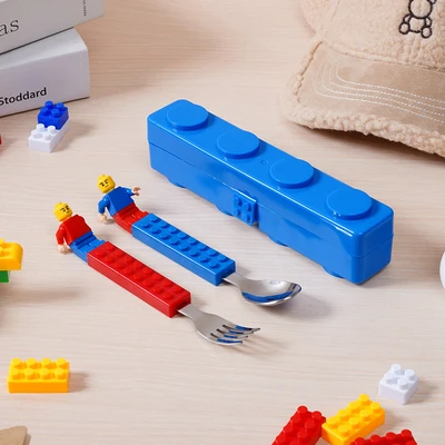 Gambar Ataru Set Alat Makan Anak - Biru/Merah