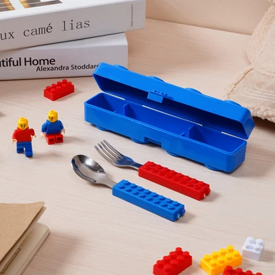 Gambar Ataru Set Alat Makan Anak - Biru/Merah