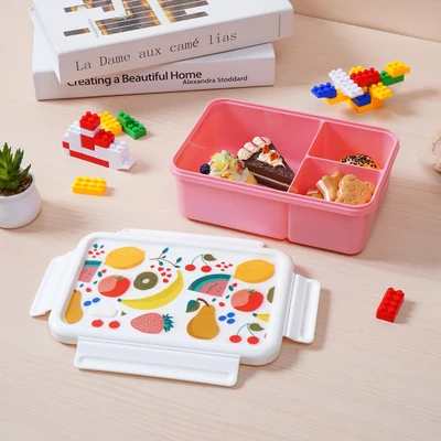 Gambar Ataru Kotak Makan Plastik 3 Sekat Fruit Mix 1.3 Liter - Pink