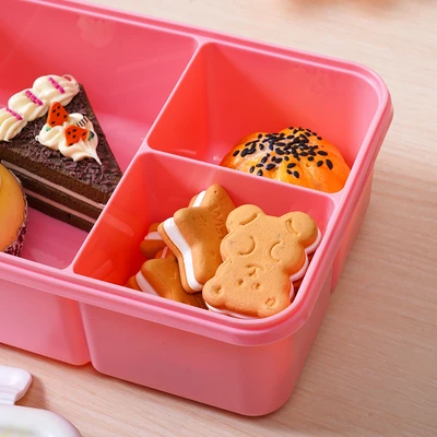 Gambar Ataru Kotak Makan Plastik 3 Sekat Fruit Mix 1.3 Liter - Pink
