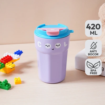 Gambar Ataru Mug Vacuum Flask Stainless Steel Dengan Strap 420 ml - Ungu/Biru