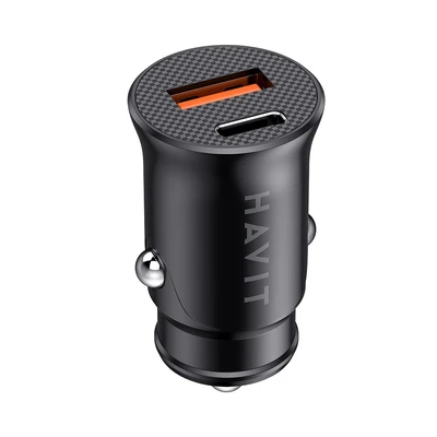 Gambar Havit Charger Mobil 2 Port USB-A & USB-C CC2022 - Hitam