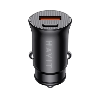 Gambar Havit Charger Mobil 2 Port USB-A & USB-C CC2022 - Hitam