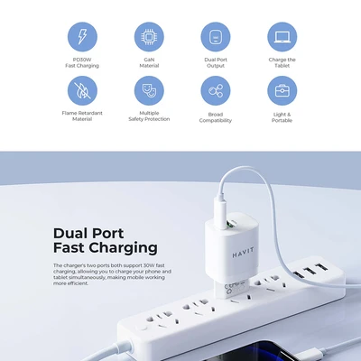 Gambar Havit Kepala Charger Plug 30 Watt UC30 - Hitam
