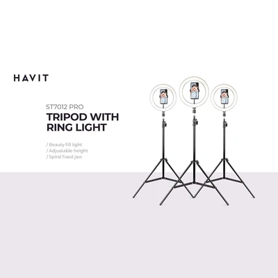 Gambar Havit Tripod Live Streaming Ring Light Dengan Holder Phone ST7012