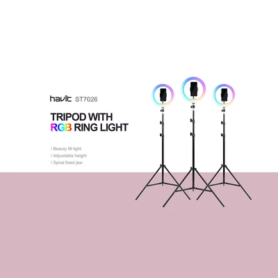 Gambar Havit Tripod Live Streaming Ring Light Dengan Holder Phone ST7026
