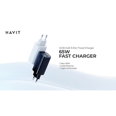 Gambar Havit Kepala Charger GaN USB-C & USB-A 67 Watt - Hitam