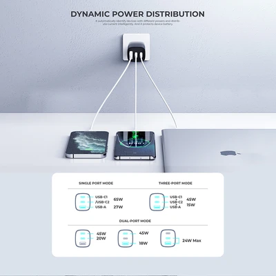 Gambar Havit Kepala Charger GaN USB-C & USB-A 67 Watt - Hitam