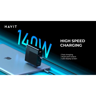 Gambar Havit Kepala Charger GaN USB-C & USB-A 30 Watt - Hitam
