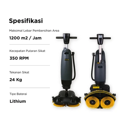 Gambar Krisbow Mesin Scrubber & Dryer Upright Dengan 2 Sikat - Abu-Abu