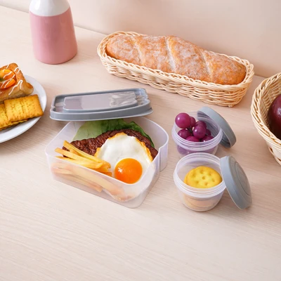 Gambar Kris Kotak Makan Dengan Wadah Camilan Set 3 pcs - Abu-Abu