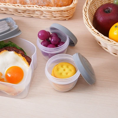 Gambar Kris Kotak Makan Dengan Wadah Camilan Set 3 pcs - Abu-Abu