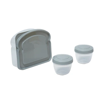 Gambar Kris Kotak Makan Dengan Wadah Camilan Set 3 pcs - Abu-Abu