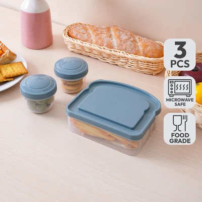 Gambar Kris Kotak Makan Dengan Wadah Camilan Set 3 pcs - Biru
