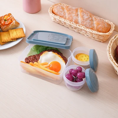 Gambar Kris Kotak Makan Dengan Wadah Camilan Set 3 pcs - Biru