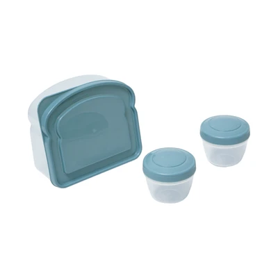 Gambar Kris Kotak Makan Dengan Wadah Camilan Set 3 pcs - Biru