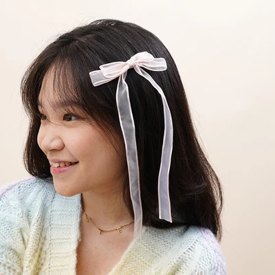 Gambar Ataru Jepit Rambut Anak Long Ribbon Set 2 pcs - Pink Blush