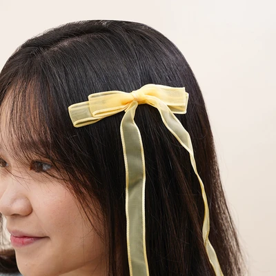 Gambar Ataru Jepit Rambut Anak Long Ribbon Set 2 pcs - Kuning