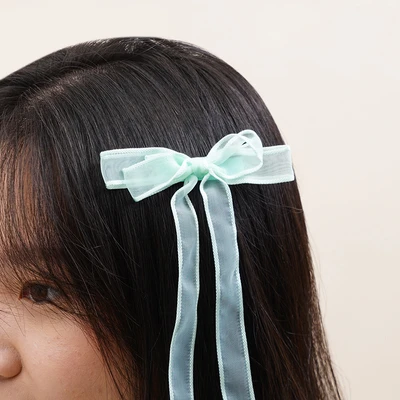 Gambar Ataru Jepit Rambut Anak Long Ribbon Set 2 pcs - Biru Baby
