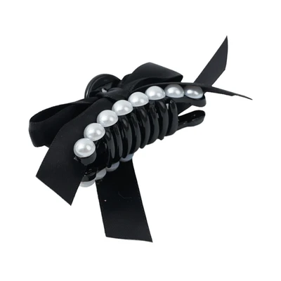 Gambar Ataru Jepit Rambut Round Pearl Ribbon - Hitam
