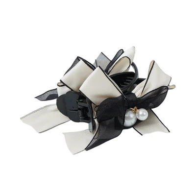 Gambar Ataru Jepit Rambut Pearl Ribbon - Krem/Hitam