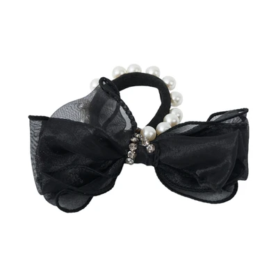Gambar Ataru Ikat Rambut Pearl Dengan Ribbon - Hitam
