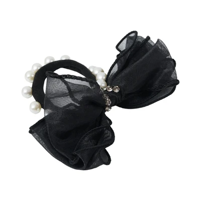 Gambar Ataru Ikat Rambut Pearl Dengan Ribbon - Hitam