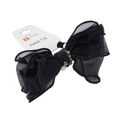 Gambar Ataru Ikat Rambut Pearl Dengan Ribbon - Hitam