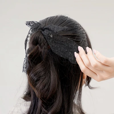 Gambar Ataru Ikat Rambut Pearl Dengan Tille - Putih / Hitam