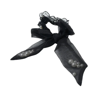 Gambar Ataru Ikat Rambut Ribbon Dengan Pearl - Hitam