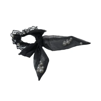 Gambar Ataru Ikat Rambut Ribbon Dengan Pearl - Hitam