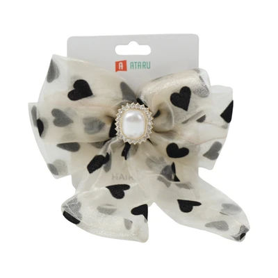 Gambar Ataru Jepit Rambut Ribbon - Putih/Hitam