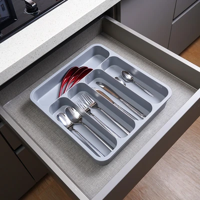 Gambar Stora Tempat Alat Makan Plastik PP Extendable - Abu-Abu