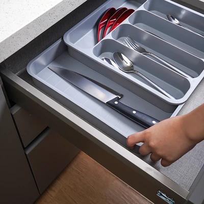 Gambar Stora Tempat Alat Makan Plastik PP Extendable - Abu-Abu
