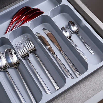 Gambar Stora Tempat Alat Makan Plastik PP Extendable - Abu-Abu