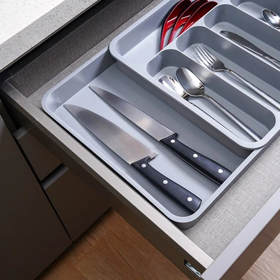 Gambar Stora Tempat Alat Makan Plastik PP Extendable - Abu-Abu