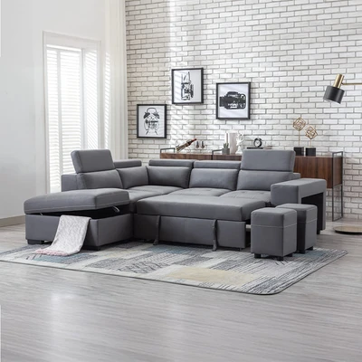 Gambar Informa Carson Sofa Bed Sudut Fabric Kiri - Abu-Abu