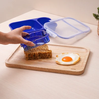 Gambar Smash Kotak Makan Anak Plastik 2 Sekat Dino Days Set 4 pcs - Biru