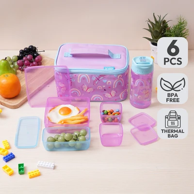 Gambar Smash Kiddo Kotak Makan Anak Dengan Tas Insulated Set 6 pcs - Ungu
