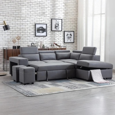 Gambar Informa Carson Sofa Bed Sudut Dengan Penyimpanan Fabric Kanan - Abu-Abu