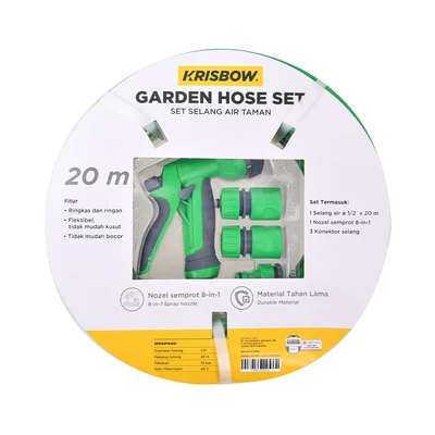Gambar Krisbow Set Selang Taman 1/2 Inci 20 Meter - Hijau/Abu-Abu
