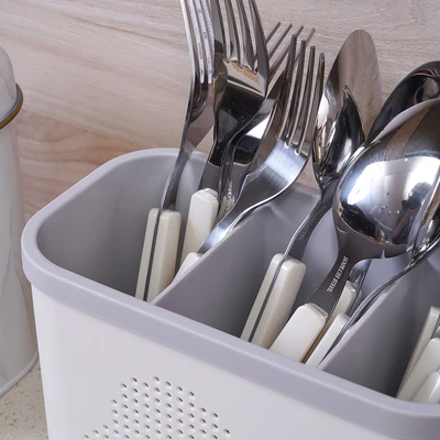 Gambar Stora Tempat Alat Makan 3 Sekat Rectangular - Abu-Abu