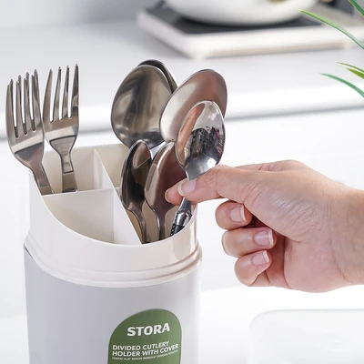 Gambar Stora Tempat Alat Makan Dengan Tutup Round - Abu-Abu