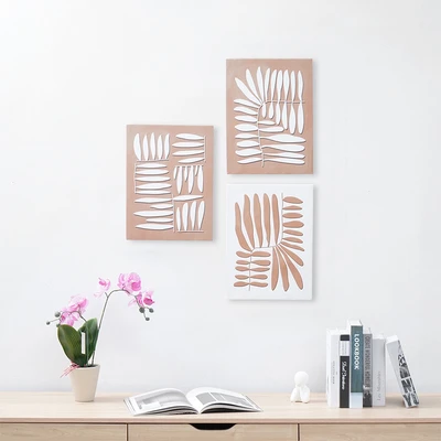 Gambar Informa 30x40 Cm Set 3 Pcs Hiasan Dinding Kanvas Print Shape Brown X23