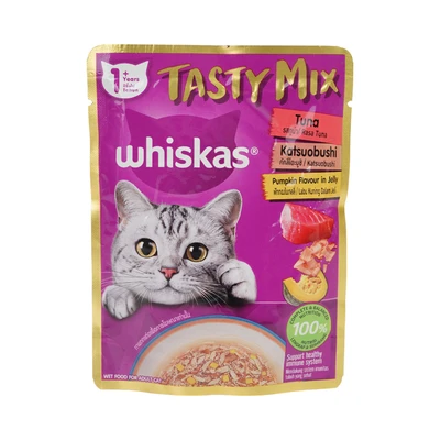 Gambar Whiskas Makanan Kucing Basah Adult Tasty Mix Tuna Katsuo Pum 70 gr