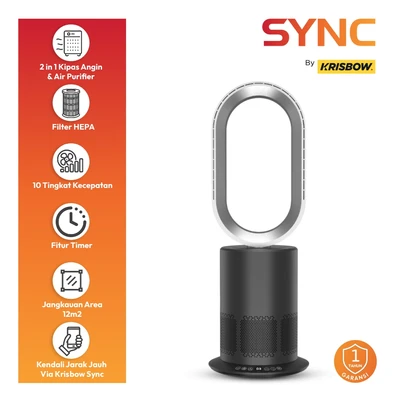 Gambar Krisbow Sync Smart Air Purifier 2-in-1 Bladeless - Hitam