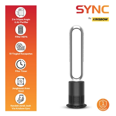 Gambar Krisbow Sync Air Purifier Bladeless High 12 m2 CADR 100 m3/jam - Hitam