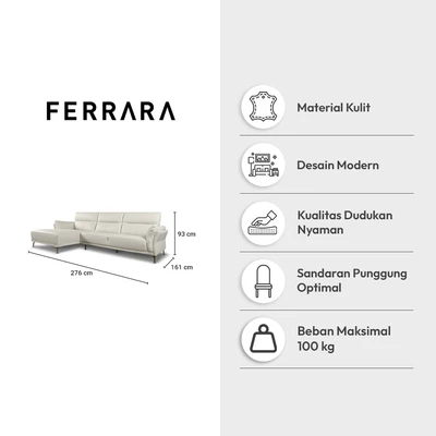 Gambar Ferrara Sidney Sofa Sudut Kulit Kiri - Krem
