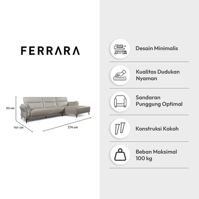 Gambar Ferrara Sidney Sofa L Sectional Kulit Kanan - Putih